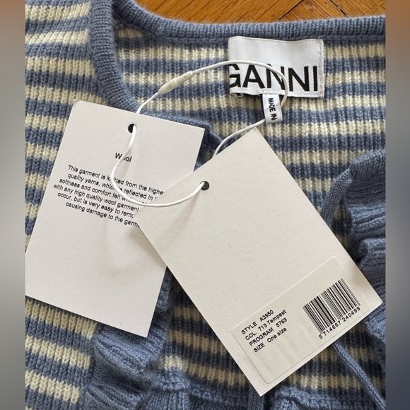 GANNI Striped Ruffled Wool & Cashmere Blend Collar NWT - Picture 3 of 10